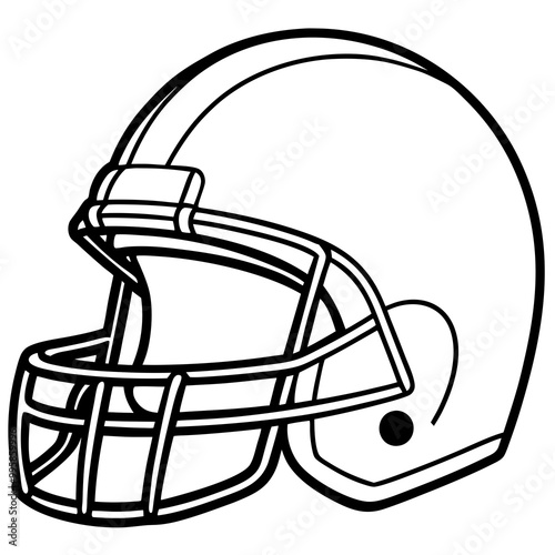 American footballer helmet black and white white background vector illustration line art , Helmet football isolated on white background