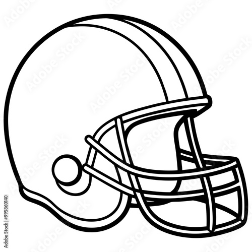 American footballer helmet black and white white background vector illustration line art , Helmet football isolated on white background