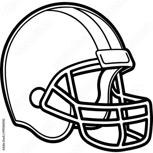American footballer helmet black and white white background vector illustration line art , Helmet football isolated on white background