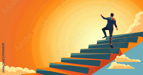 Wallpaper Mural Man Climbing Stairs Towards Bright Future Success Torontodigital.ca