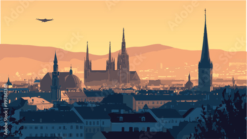 Golden Horizon Vienna Cathedral Silhouettes in Vector Art.eps