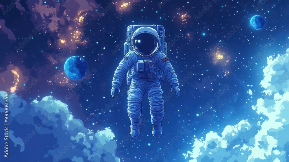 Astronaut Floating in Space with Stars and Planets Astronaut Floating in Space with Stars and Planets