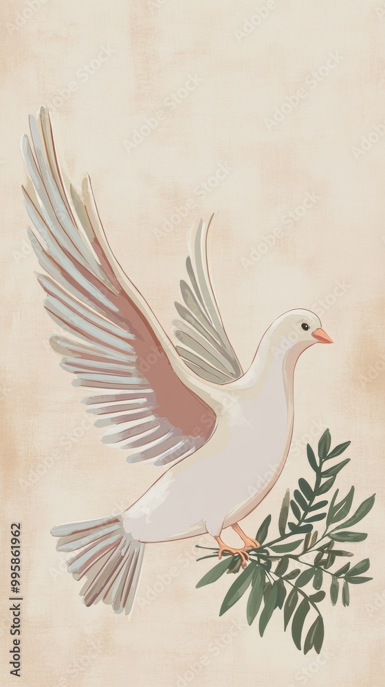 Fototapeta premium Illustration of a Dove with Olive Branch