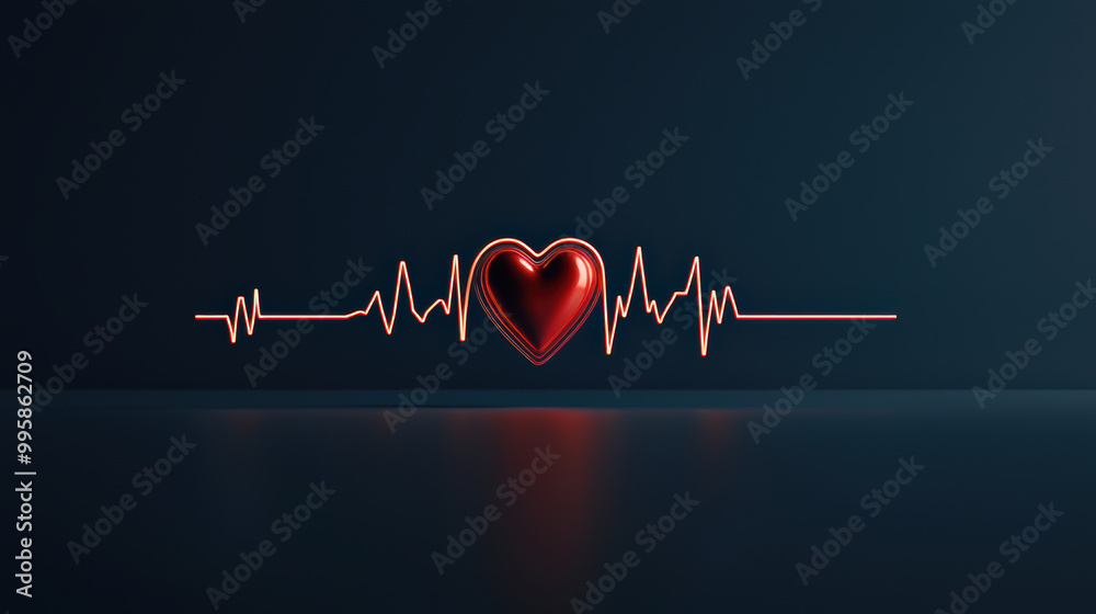 Obraz premium A vibrant red heart symbolizing love, set against a dark background with a heartbeat line, representing health and emotion, representing emotional resilience and strength