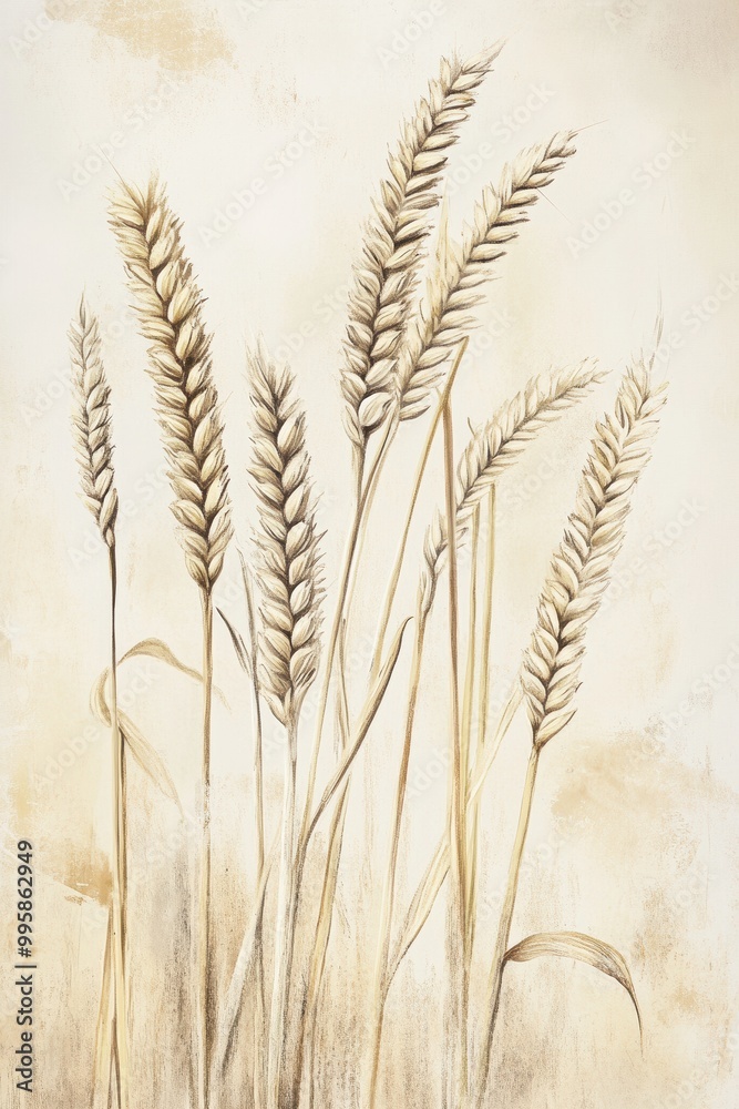 Minimalist Illustration of Wheat Stalks on Beige Background Minimalist Illustration of Wheat Stalks on Beige Background