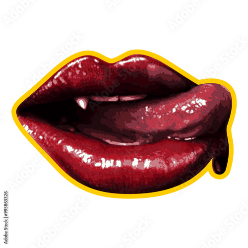 lips isolated on white, vampire lips illustration. Halloween sticker.