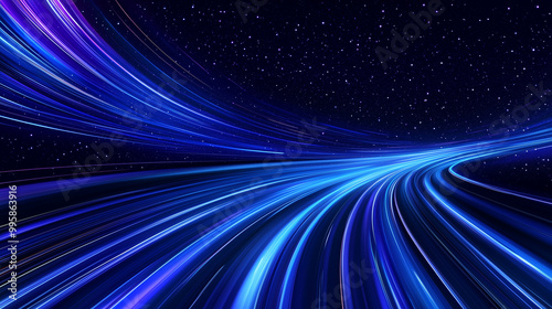 Abstract light speed motion background in blue and purple. Night sky, highway. Business concept. High-res 3D vector.