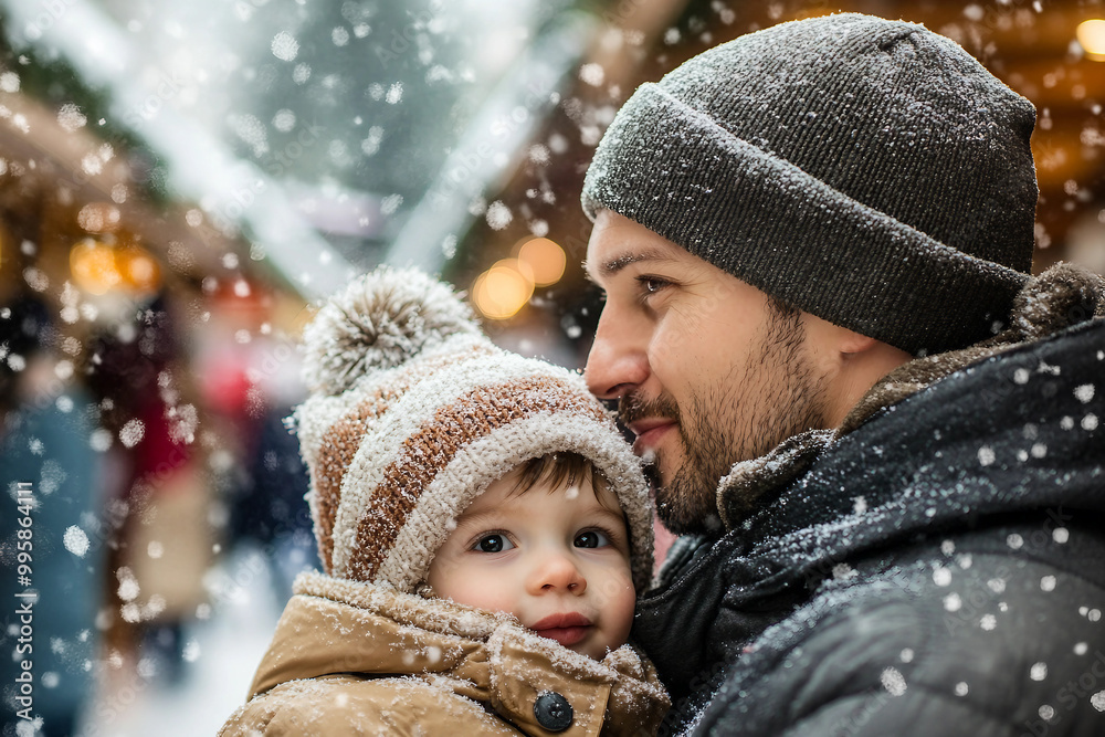 Generative AI image of joyful winter Christmas fair with snow falling festive lights, perfect for holiday and celebration themes Generative AI image of joyful winter Christmas fair with snow falling festive lights, perfect for holiday and celebration themes