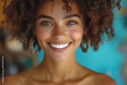 bright and confident smile of a young woman showcasing perfect healthy teeth highlighting the importance of oral care in a modern dental clinic setting promoting selfcare and wellness