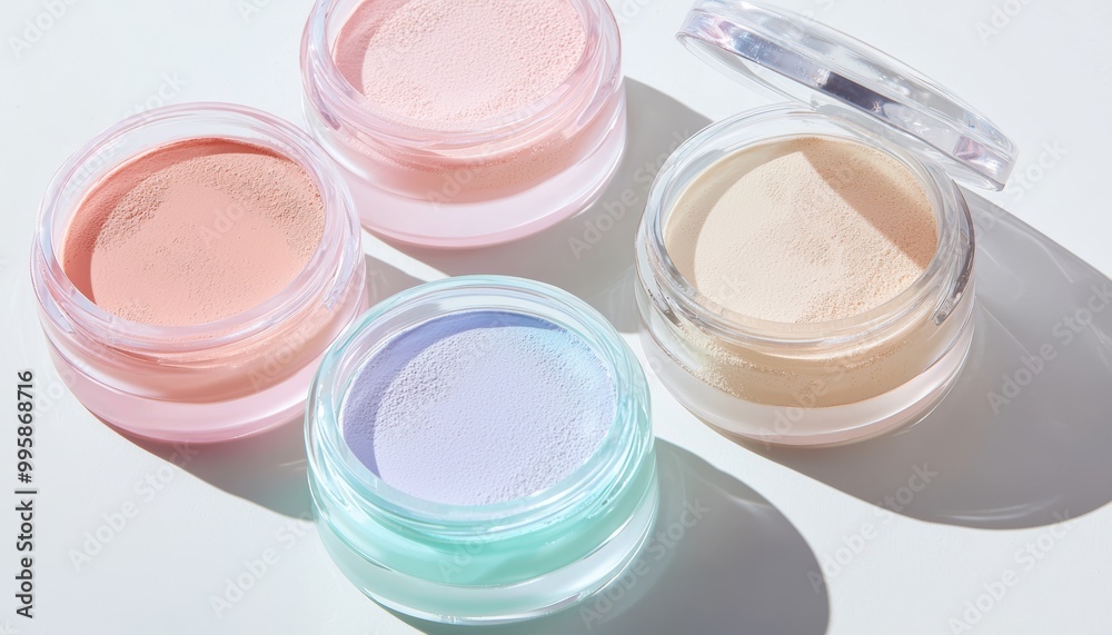 A gradient of translucent setting powder and hydrating skin tints, showcasing a glassy, poreless finish for perfect skin. A gradient of translucent setting powder and hydrating skin tints, showcasing a glassy, poreless finish for perfect skin.
