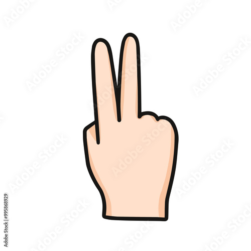 vector illustration of hand showing peace sign, number two for counting number, and playing rock paper scissor