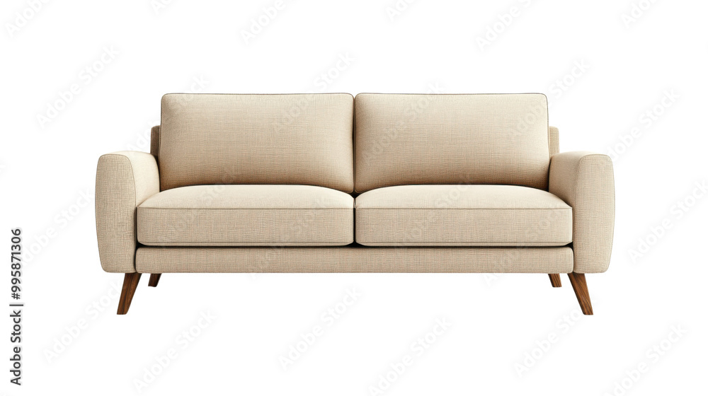 Elegant beige sofa with modern design, perfect for home decor. PNG