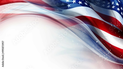 Independence Day Celebration with a US Flag Side Border and Transparent White Gradient on a Clean White Background