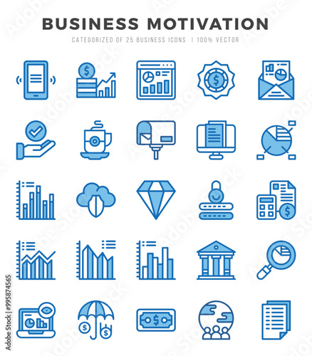 Vector icons set of Business Motivation. Two Color style Icons.