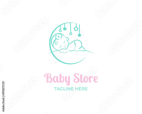 cute baby sleeping  icon symbol logo template illustration in linear style for baby shop , baby care, product brand etc.