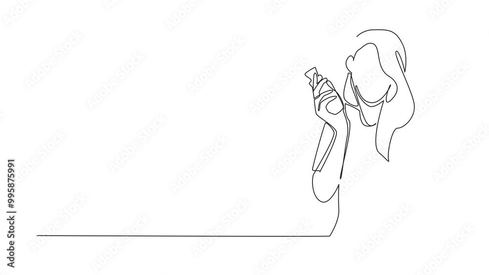 Animated self drawing of single continuous line drawing woman in casual clothes posing holding perfume bottle. Showing off signature perfume. Perfumery. National Fragrance Day. Full length animation Animated self drawing of single continuous line drawing woman in casual clothes posing holding perfume bottle. Showing off signature perfume. Perfumery. National Fragrance Day. Full length animation