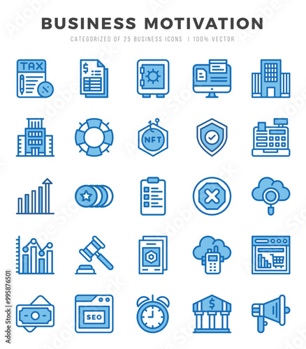 Set of Business Motivation Icons. Simple line art style icons pack.