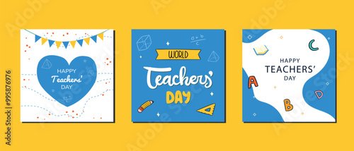 set of cards for teacher's day celebration on yellow background
