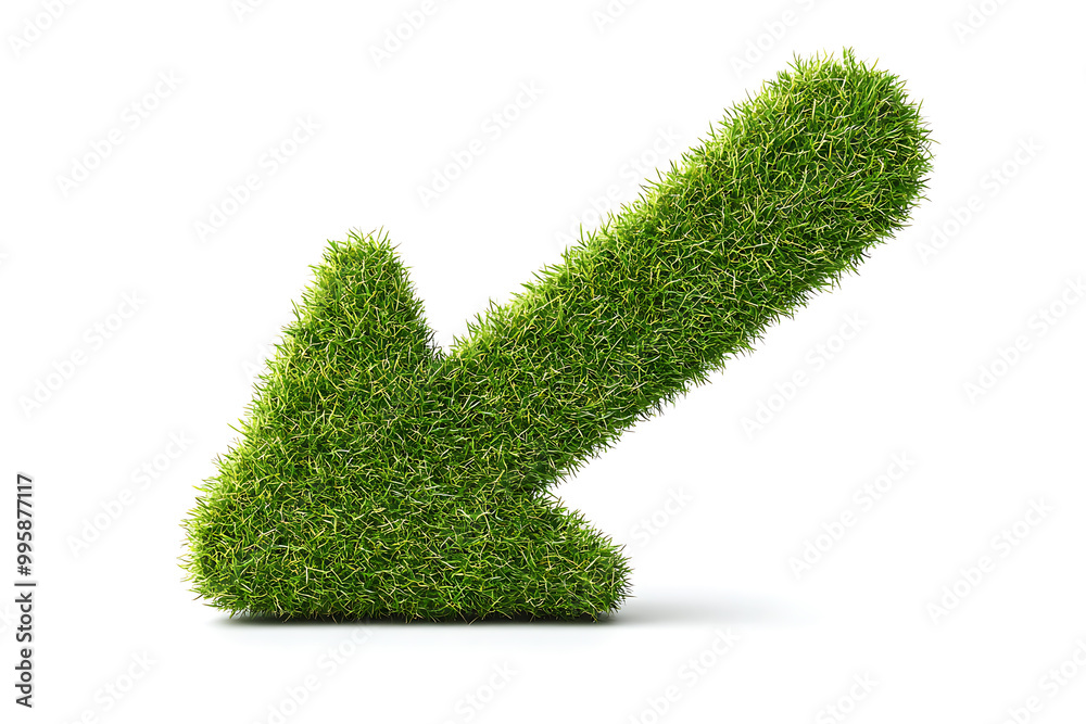 A green grass approve arrow icon, symbolizing approval, eco-friendliness, and sustainability, isolated on a white background. A green grass approve arrow icon, symbolizing approval, eco-friendliness, and sustainability, isolated on a white background.