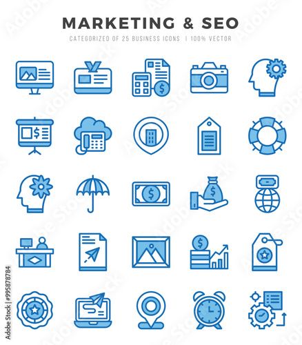 Marketing & SEO Icons Pack Two Color Style. Vector illustration.