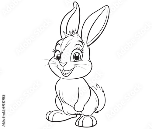 Easter bunny rabbit, Sitting rabbit vector, Rabbit outline character