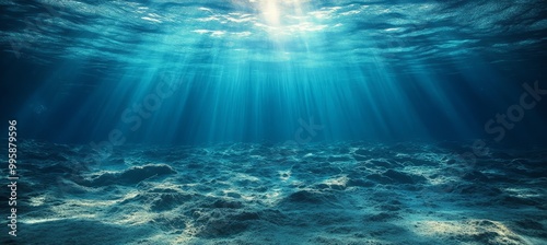 Underwater seabed with shiny sunshine. Marine nature environment,. Generative AI technology. 