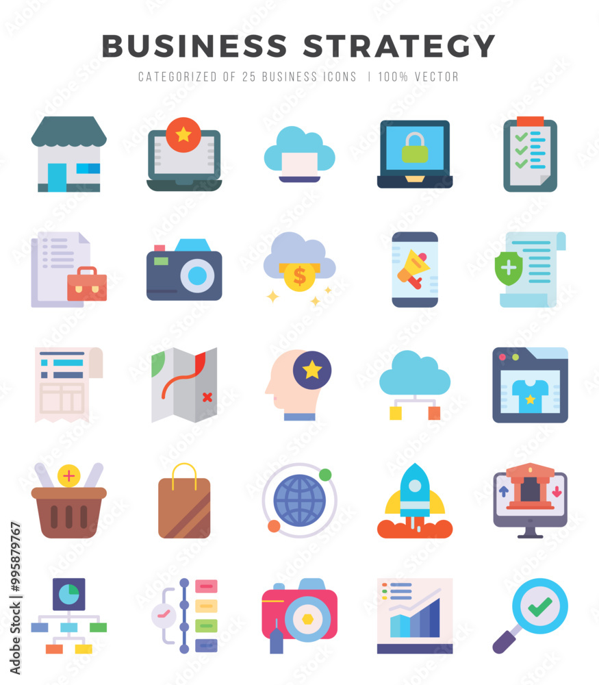 Business Strategy Icons bundle. Flat style Icons. Vector illustration. Business Strategy Icons bundle. Flat style Icons. Vector illustration.