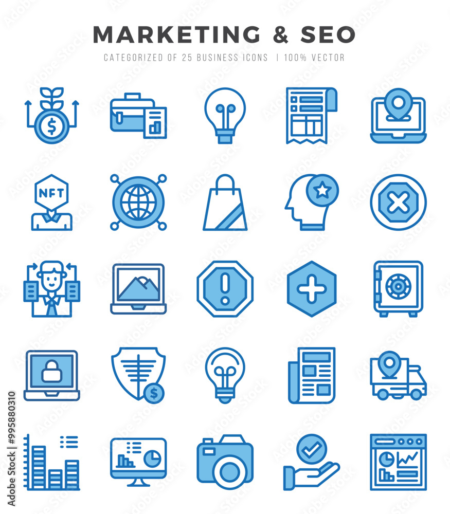 Set of Marketing & SEO Icons. Simple line art style icons pack.