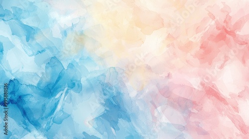 Vibrant abstract watercolor background with soft transitions between pink, yellow, and blue tones.