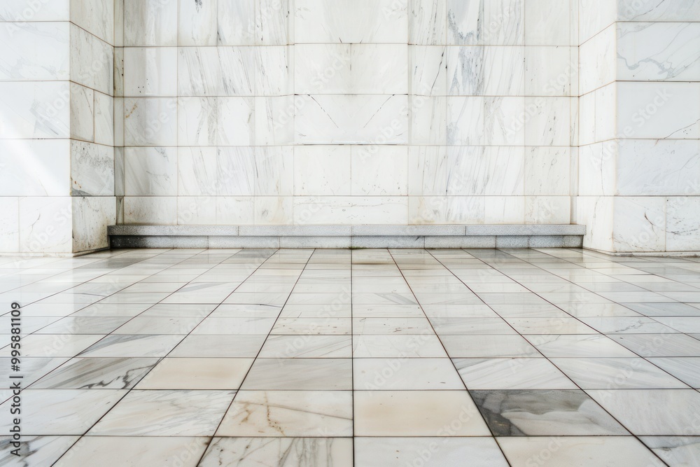 Fototapeta premium White room minimal row Tiles marble floor with white wall