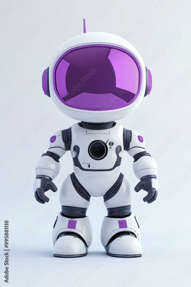 Charming humanoid astronaut robot in a 2D cartoon style featuring a trendy and unique flat 3D design with a purple theme ideal for diverse creative projects Charming humanoid astronaut robot in a 2D cartoon style featuring a trendy and unique flat 3D design with a purple theme ideal for diverse creative projects