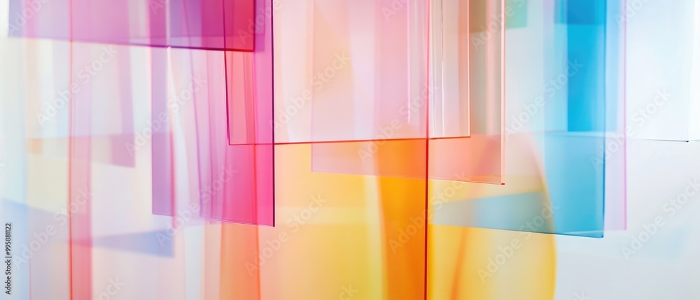 Abstract and blurred rectangular shapes in varying hues on a white backdrop Abstract and blurred rectangular shapes in varying hues on a white backdrop