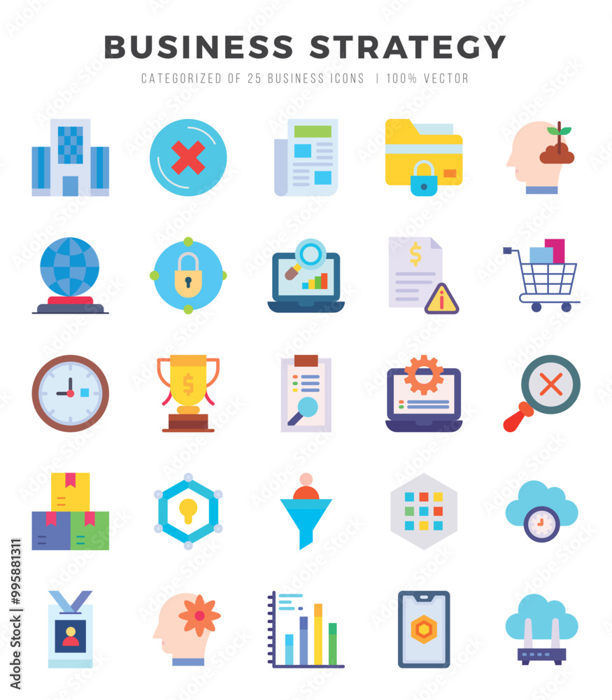 Collection of Business Strategy 25 Flat Icons Pack. Collection of Business Strategy 25 Flat Icons Pack.