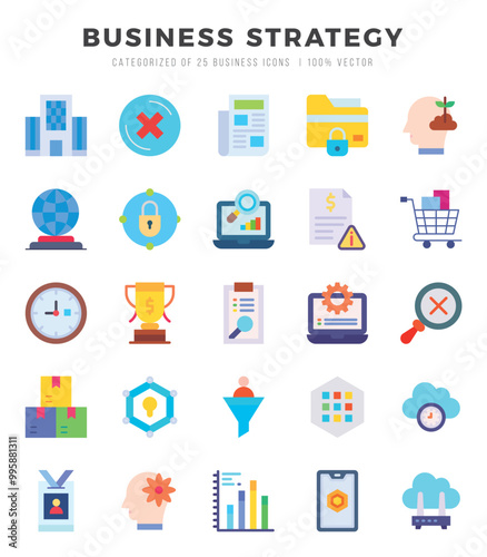 Collection of Business Strategy 25 Flat Icons Pack.