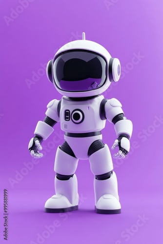 Wallpaper Mural Charming humanoid astronaut robot in a 2D cartoon style featuring a trendy and unique flat 3D design with a purple theme ideal for diverse creative projects Torontodigital.ca