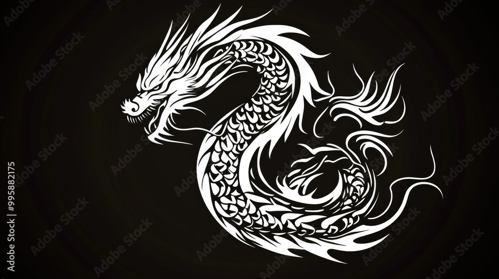 Obraz premium Tribal dragon design suitable for tattoos stickers embroidery and printing