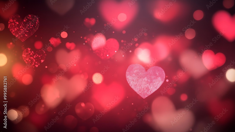 Romantic Red Bokeh Background With Floating Hearts, Perfect For Valentines Day Projects. Romantic Red Bokeh Background With Floating Hearts, Perfect For Valentines Day Projects.