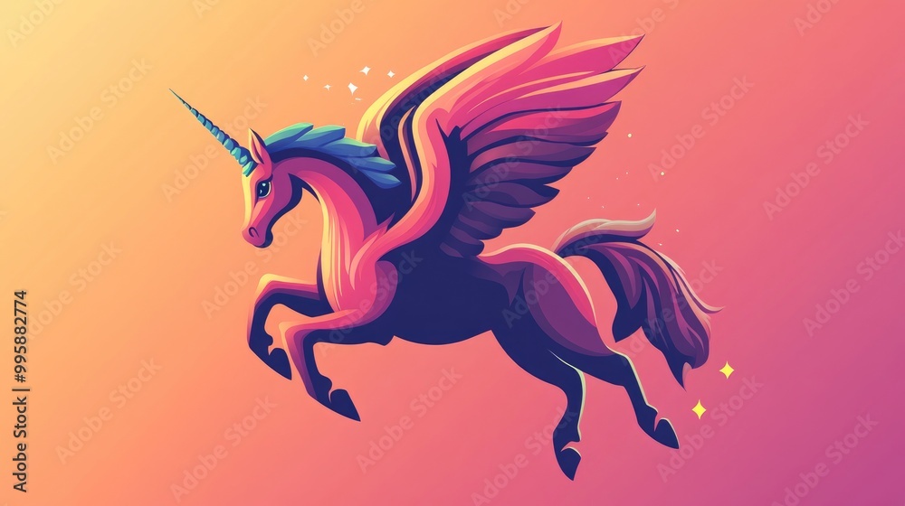 Fototapeta premium Fantasy Pegasus icon and 2D cartoon symbol design template