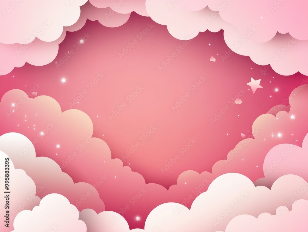 Pink romantic clouds in a paper cut style featuring a cloudy rose sky 2D cartoon illustration with a celestial border frame and space for text Playful pastel header for a dreamy celebration Pink romantic clouds in a paper cut style featuring a cloudy rose sky 2D cartoon illustration with a celestial border frame and space for text Playful pastel header for a dreamy celebration