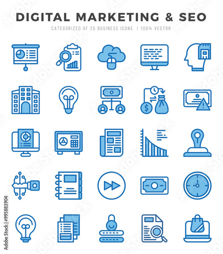 Set of Digital Marketing & SEO Icons. Simple line art style icons pack.