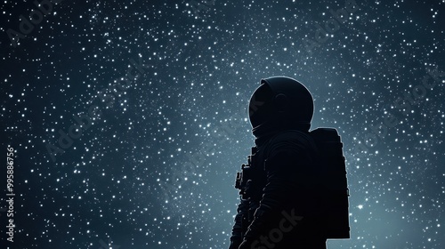 Silhouette of an Astronaut in a Starry Night Sky