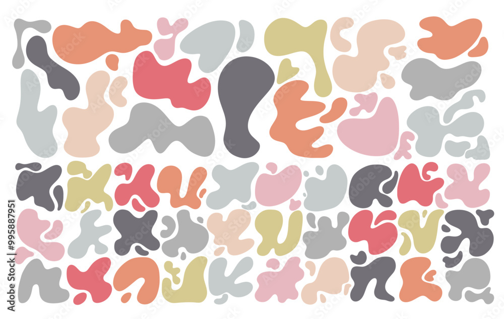 Fototapeta premium Big set of modern abstract shapes and figures. Template trendy y2k style pastel, retro. Contemporary art abstract liquid organic shapes. Vector abstract art with elegant organic shapes collection.