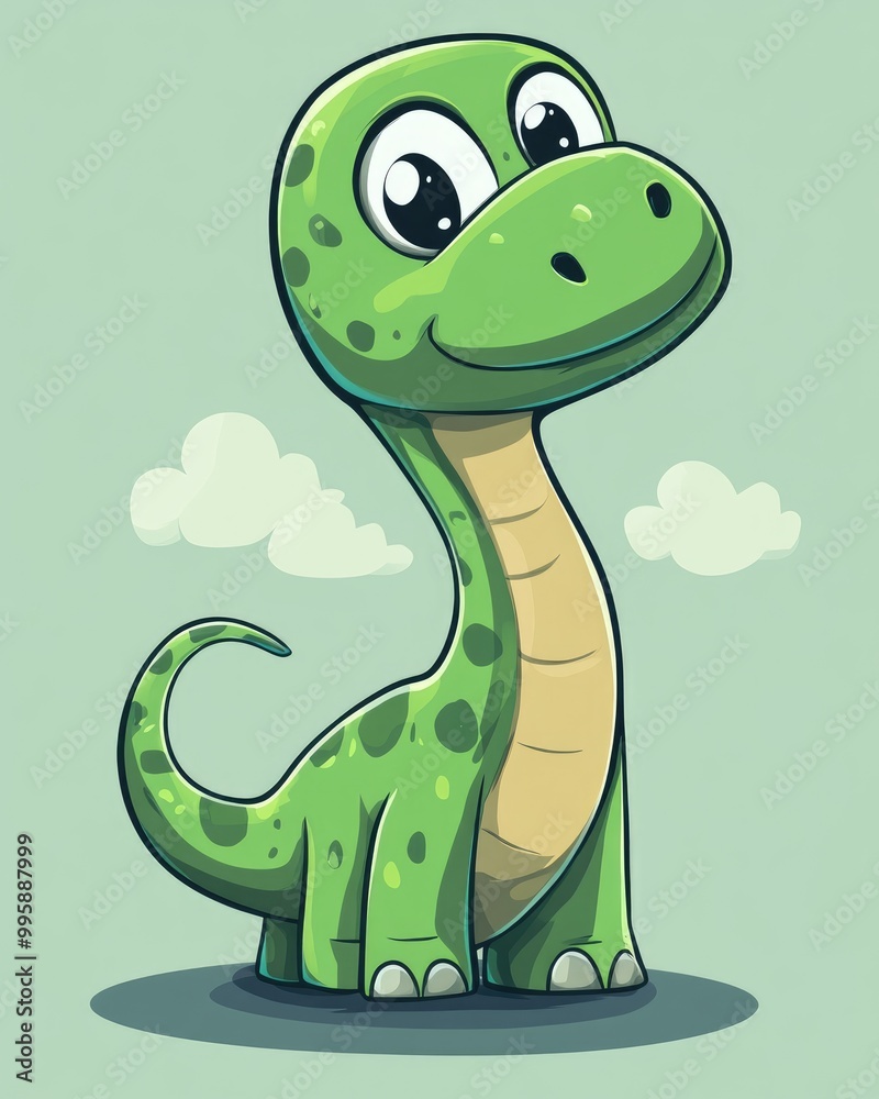 Fototapeta premium Adorable green dinosaur character with a curious expression in a cartoon style
