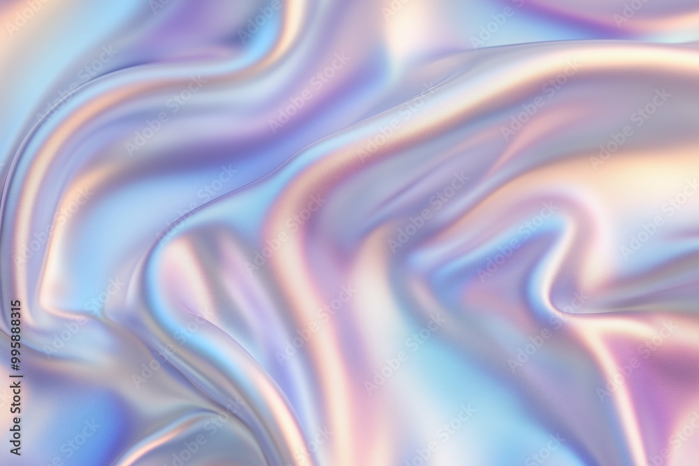 Obraz premium Abstract iridescent silky wavy reflective satin fabric material background. Horizontal (3:2)