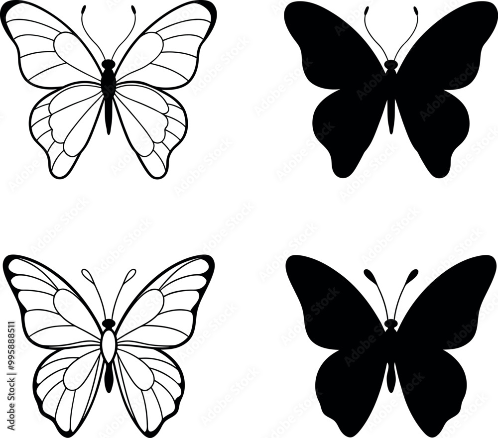 Monarch butterfly silhouettes collection, vector illustration isolated on white background Monarch butterfly silhouettes collection, vector illustration isolated on white background