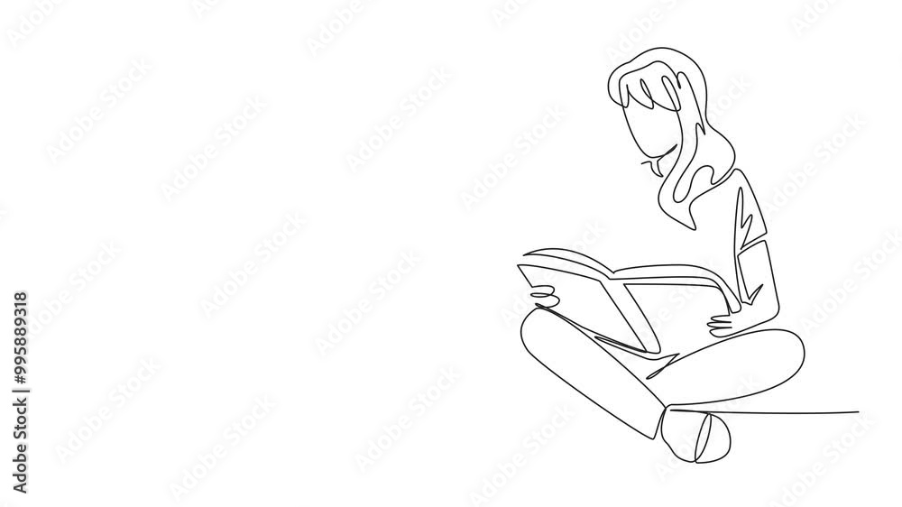 Animation of single continuous line drawing daughter sit on mother's lap. Sitting cross-legged focusing on reading book. International Read to Me Day. Self drawing animated. Full length motion Animation of single continuous line drawing daughter sit on mother's lap. Sitting cross-legged focusing on reading book. International Read to Me Day. Self drawing animated. Full length motion