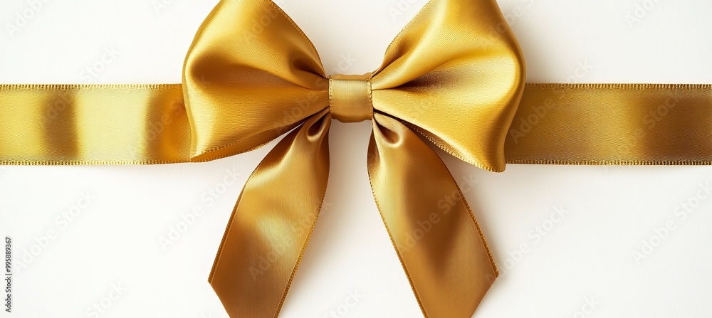 Golden ribbon bow on white background. Generative AI technology.
Golden ribbon bow on white background. Generative AI technology.