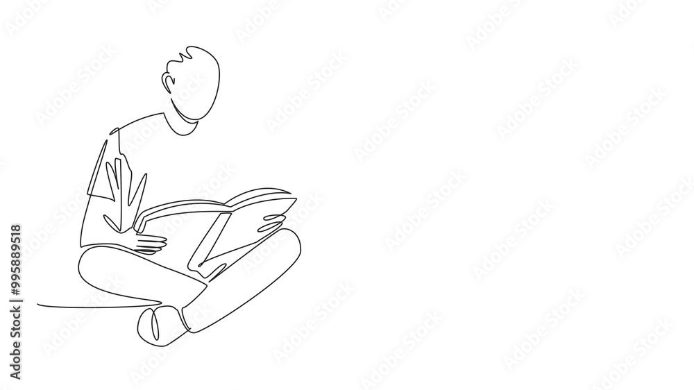 Animated self drawing of single one line drawing a boy sitting on his father's lap who is sitting cross-legged. Reading science. Fun activities. International Read to Me Day. Full length animation Animated self drawing of single one line drawing a boy sitting on his father's lap who is sitting cross-legged. Reading science. Fun activities. International Read to Me Day. Full length animation