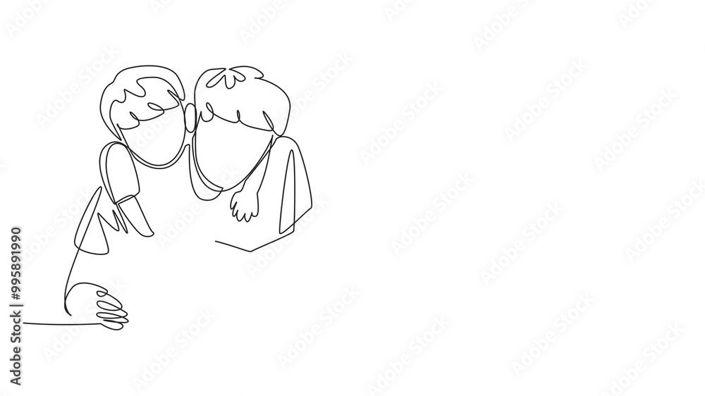 Self drawing animation of single one line drawing a boy hugging his father from behind who is reading a book. Expression of deep gratitude. International Read to Me Day. Full length animated Self drawing animation of single one line drawing a boy hugging his father from behind who is reading a book. Expression of deep gratitude. International Read to Me Day. Full length animated