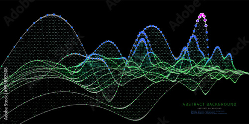 Abstract  background color graph from pointsc on curves. Technology concept virtual points data.  Banner for business, science and technology data analytics. Big Data.